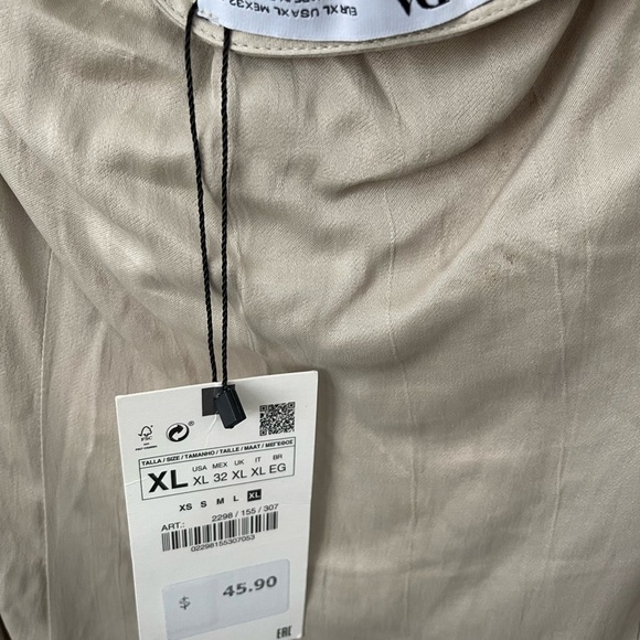 ZARA Ruched Mini Dress Soft Gold Tan | 2298/155 size XLarge Short Tie Neck - Picture 6 of 15